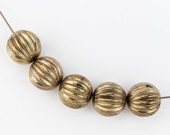 12mm Antique Gold Ribbed Melon Bead #MPC006