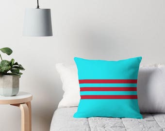 Aqua and Red Decor, Aqua Throw Pillow, Red and Aqua Cushion, Aqua Toss Pillow, Red Decor, Aqua and Red Pillow, Red and Aqua Pillow Cover
