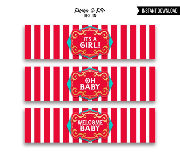 Carnival Water Bottle Labels Printable Circus Baby Shower