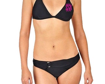 Double Monogrammed Black Ring Detail Bikini Swimsuit