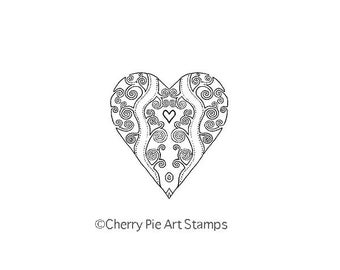Swirly HEART - CLinG RUBBER STAMP by Cherry Pie D158