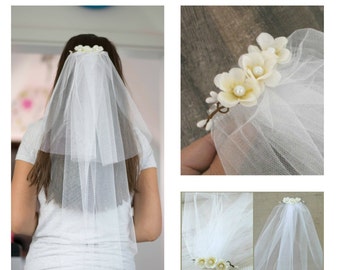 Bachelorette Veil Bridal Shower Veil Party Accessory Headband Veil Flower Bride Party Rustic Wedding