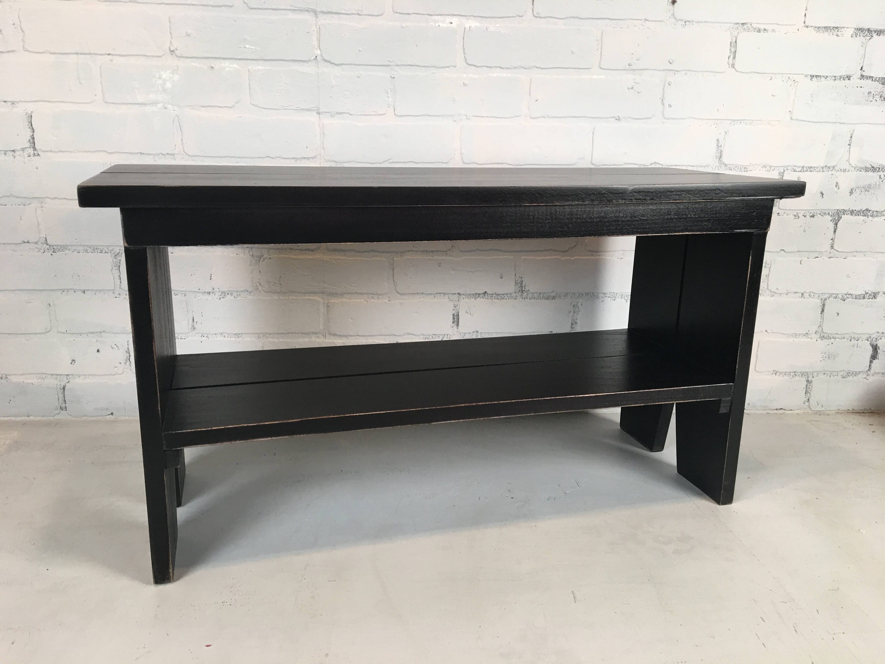 Wooden Bench with Vintage Black Finish Indoor Cottage Seating