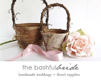 Two sizes, bohemian wedding, rustic flower girl basket, bohemian wedding decor, flower girl basket birch, farmhouse chic, barn wedding,
