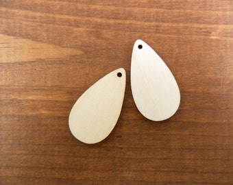 Teardrop Wood Earrings Pendant 1 1/2" H x 13/16" W x 1/8" Laser Cut Wood Jewelry Shapes - 25 Pieces