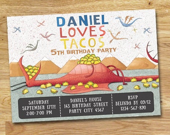 Dragons Love Tacos Birthday Party Invitation // DIGITAL FILE ONLY