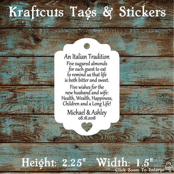 Jordan Almond, Sugared Almond, Italian Wedding Tradition Reception Favor Tags # 793 Qty: 30 Tags