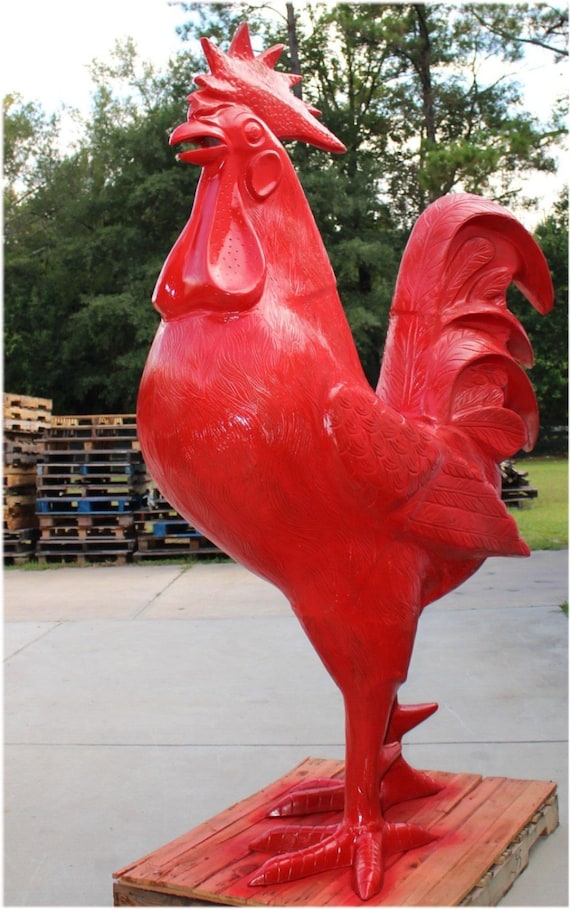 Huge Giant Red Rooster Statue Sculpture for Fun Chicken Wings
