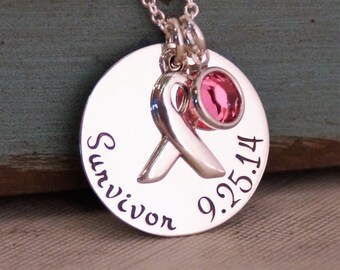 Cancer Survivor Necklace / Cancer Awareness Necklace / Cancer Remission Date / Sterling Silver Jewelry