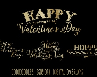 Gold Valentine's Day Overlays, clipart, clip art, Gold Typography, Valentine Clipart, 300 dpi PNG files, commercial use, gold clipart, love