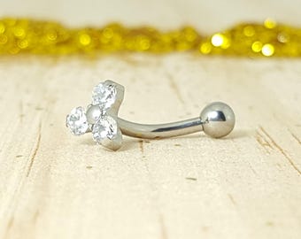 Trinity Cubic Zirconia with Polished Titanium Curved Barbell - Internally threaded