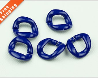 Free Shipping - 50PCS Blue Chunky Acrylic Chain Link, Chunky Plastic Chain, Bracelet Chain, Necklace Chain, 27x27mm, L0K3.BL55.P50