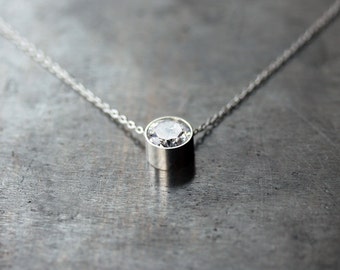 Birthstone Slide Necklace, Cubic Zirconia, April Birthstone, Sterling Silver Necklace, Faceted Gemstone Necklace, Layering Jewelry