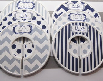 Custom Baby Closet Dividers Navy Nursery Gray Nursery Chevron Stripes Dots Clothes Organizers Baby Shower Gift Baby Boy Gift
