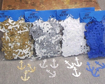 200 Anchor Confetti Gold Silver Glitter Confetti White Blue Nautical Decor Military Wedding Confetti Sailing Decor Nautical Wedding Confetti