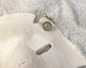 Natural prehnite sterling silver ring. Adjustable ring. 925 Sterling silver