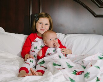 Christmas Pajamas - Pj's For Christmas Photos - Christmas Trucks -Trees - Prop - Photography - Jammies - Clothing - Christmas Pictures - Red