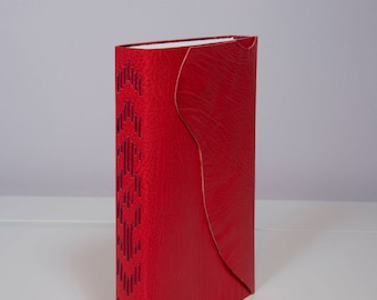 Bright Red Leather Journal / Notebook / Sketchbook - Long Stitch Binding with Marbled paper Interior