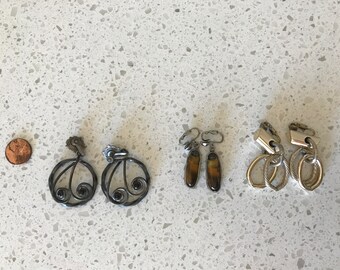 3 Pair Vintage Clip-on Earrings