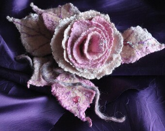 Felted Flower, Hand Felted Brooch, Wool Jewelry felted brooch -red rose flower