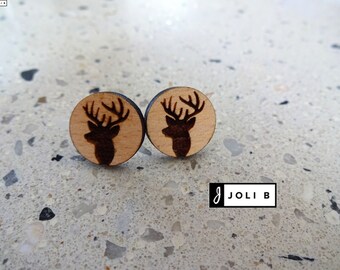 Wood - lightweight - deer - Earrings - Studs earrings - studs