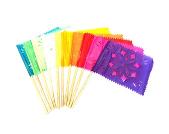 small papel picado flags, mexican flags, rectangle papel picado flags, mexican party decor