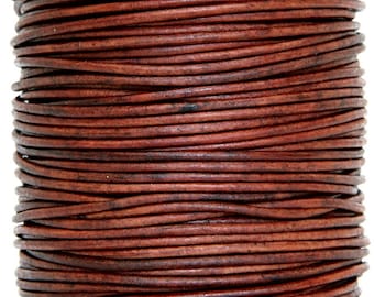 Round Leather Cord 1 mm Diameter Natural Red Brown (Length: 5 Yards)