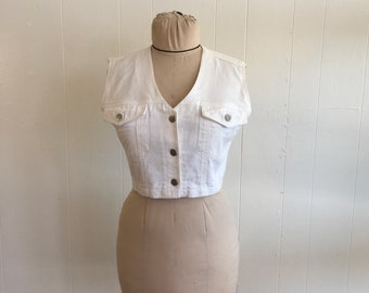 90s Jean Cropped White Vest Paris Blues Sz M