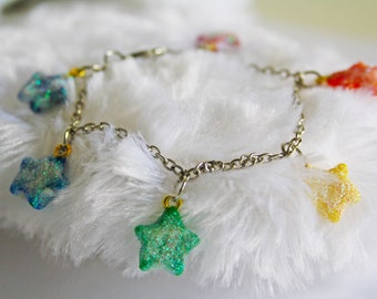 Glitter Rainbow Star Charm Bracelet | Polymer Clay Bracelet | Kawaii Jewelry | Star Jewelry, Rainbow Jewelry, Glitter Jewelry, Cute Bracelet