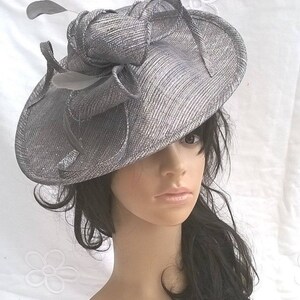 Graphite grey sparkle Feather Fascinator..Stunning shaped Fascinator on a Headband..