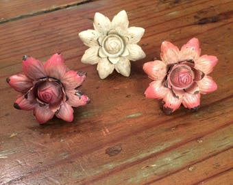 Vintage Floral Curtain Pins 1940's Set of 3 Curtain Tacks Tieback Holders