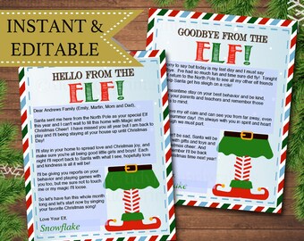 EDITABLE Elf Letters, Hello Elf, Goodbye Elf, Notes from the Elf, Naughty or Nice Behavior Santa North Pole Printables INSTANT DOWNLOAD