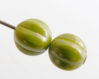 Czech Glass Melon Beads 8mm Round Opaque Olive Marbled Gold (12pk) SI-8ML-OOMG
