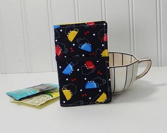 Tea wallet - fabric teabag caddie -tea drinker gift - tea bag case - 4 pockets - gift for tea drinker - travel tea case
