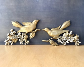 Vintage Golden Plastic Birds Pair