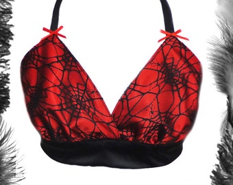 Spider Web Lace Bra Cami Top, Gothic, any size, many colors.