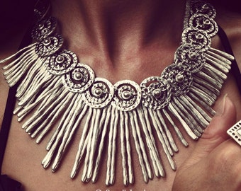 Silver Fringe Necklace Gypsy Necklace Bohemian Jewelry