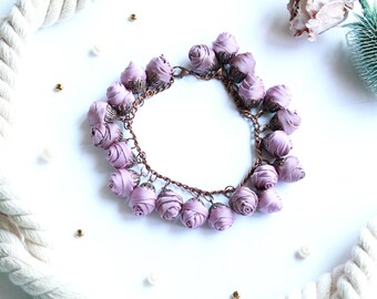 Fabric bracelet Rose bracelet Lilac textile bracelet Fabric jewelry Flower bracelet Floral jewelry Clusters bracelet Friendship bracelet