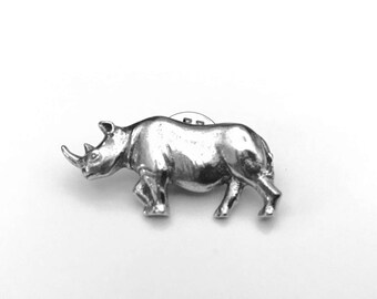 Rhinoceros Lapel Pin, Rhino Tie Tack, Rhinoceros Tie Pin, Gifts for Him, Gifts for Her, Animal Pin, Rhinoceros, Endangered Species