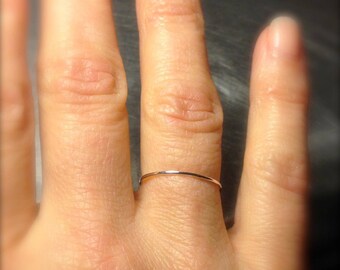 Super ultra thin 0.8mm 14k White gold band round plain simple skinny dainty little small slim delicate tiny Wedding stacking spacer ring