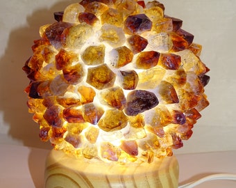 Genuine Sphere-Shape Citrine Point Lamp W/Bulb And Cord #B2 -COMPARE