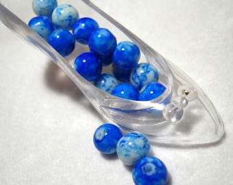 Blue Splash Glass Round 8mm Beads (Qty 18) - B3477