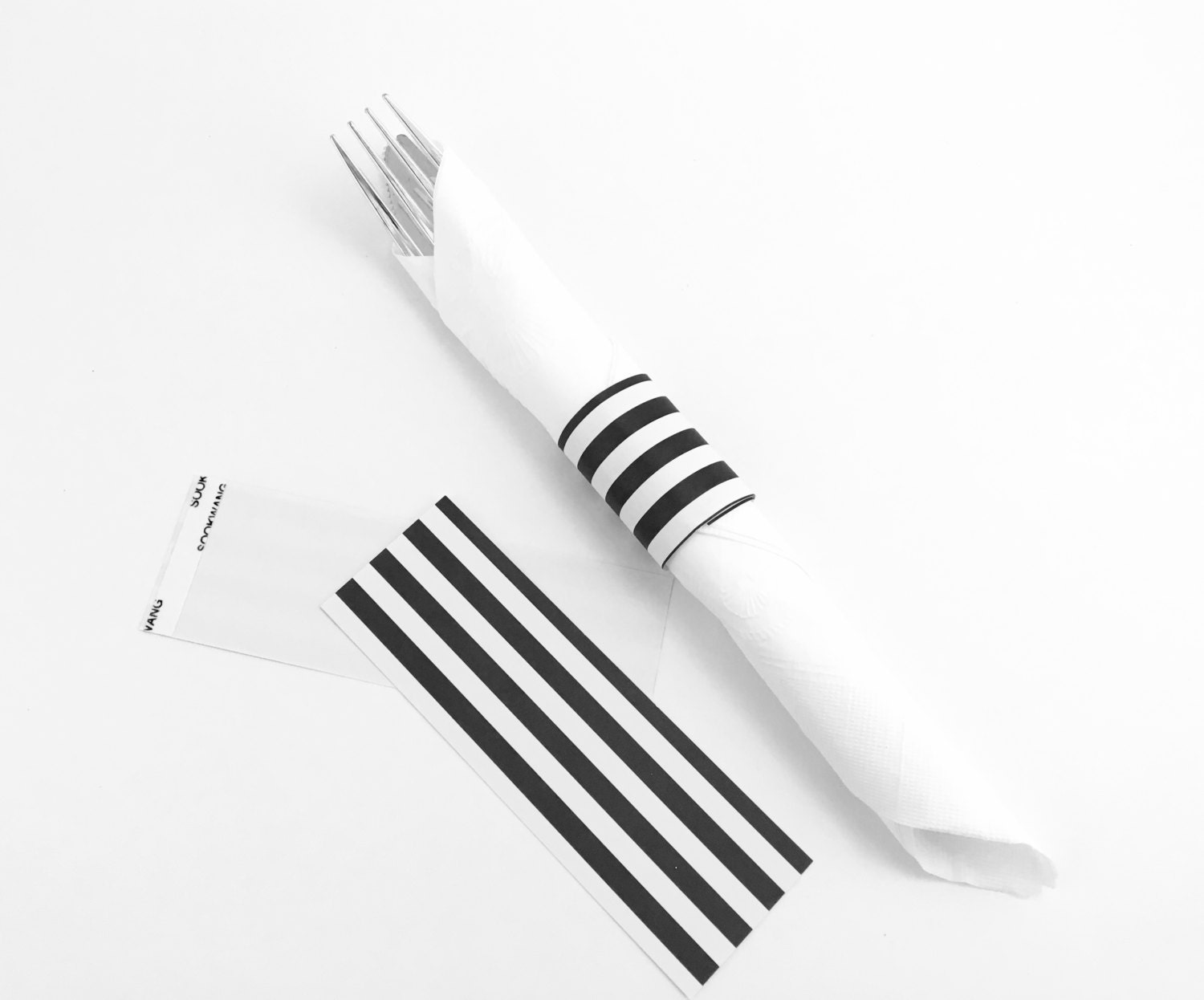 20 Black and White Striped Paper Napkin Bands
