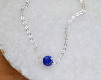 Tiny Lapis Lazuli Necklace, Sterling Silver or 14kt Gold Filled Lapis Necklace, Small Lapis Pendant, December Birthstone Necklace