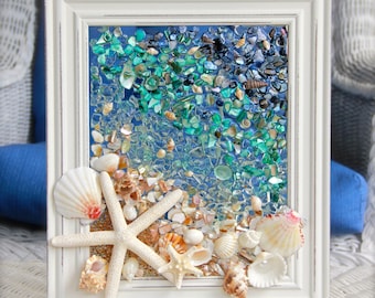 Tenture côtière, verre de plage Wall Art, Art de coquillage pour décor de plage, décor nautique pour salle de bain, salle de bain Decor, Shell Art pour la maison