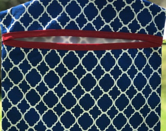 Clothespin bag , Peg Bag, lingerie bag, blue quatrefoil
