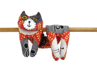 Flat Cat, Hot Cold Rice Bag, Microwave Neck Wrap, Rice Heating Pad, Hot Cold Therapy Pack, Red Black White Yellow Dots, Cat Lover Gift #1