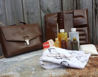 Vintage first aid for car, Medical first aid kit, Travel first aid kit, Medical first aid, Auto travel kit.