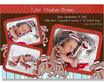 Sock Monkey Birth Announcement - Digital File