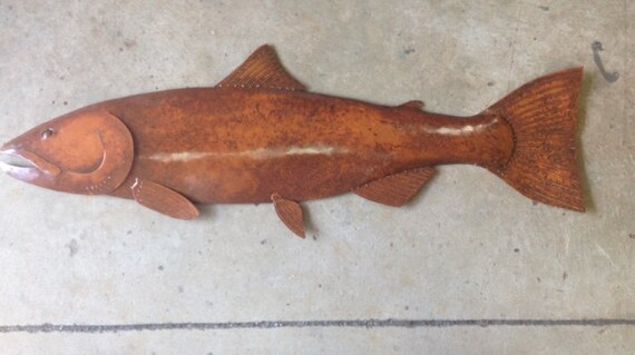 Coho Salmon 36in long Metal Fish Wall Art Sculpture Lodge Cottage Cabin Lake